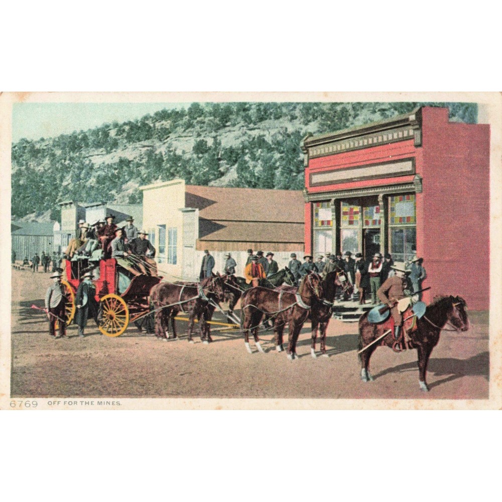 Vintage 1910 Off For The Mines Stagecoach Postcard Detroit Publishing Co 6769 - Picture 1 of 2